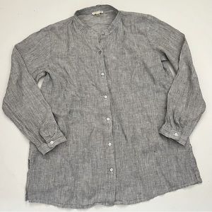 EILEEEN FISHER Gray Mandarin Collar Button Down Shirt Size PS